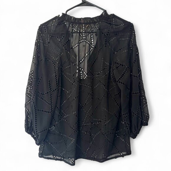 NWT Cabarello Anthropologie S Black ‘Amala’ Eyelet Long Sleeve Blouse - Picture 6 of 9